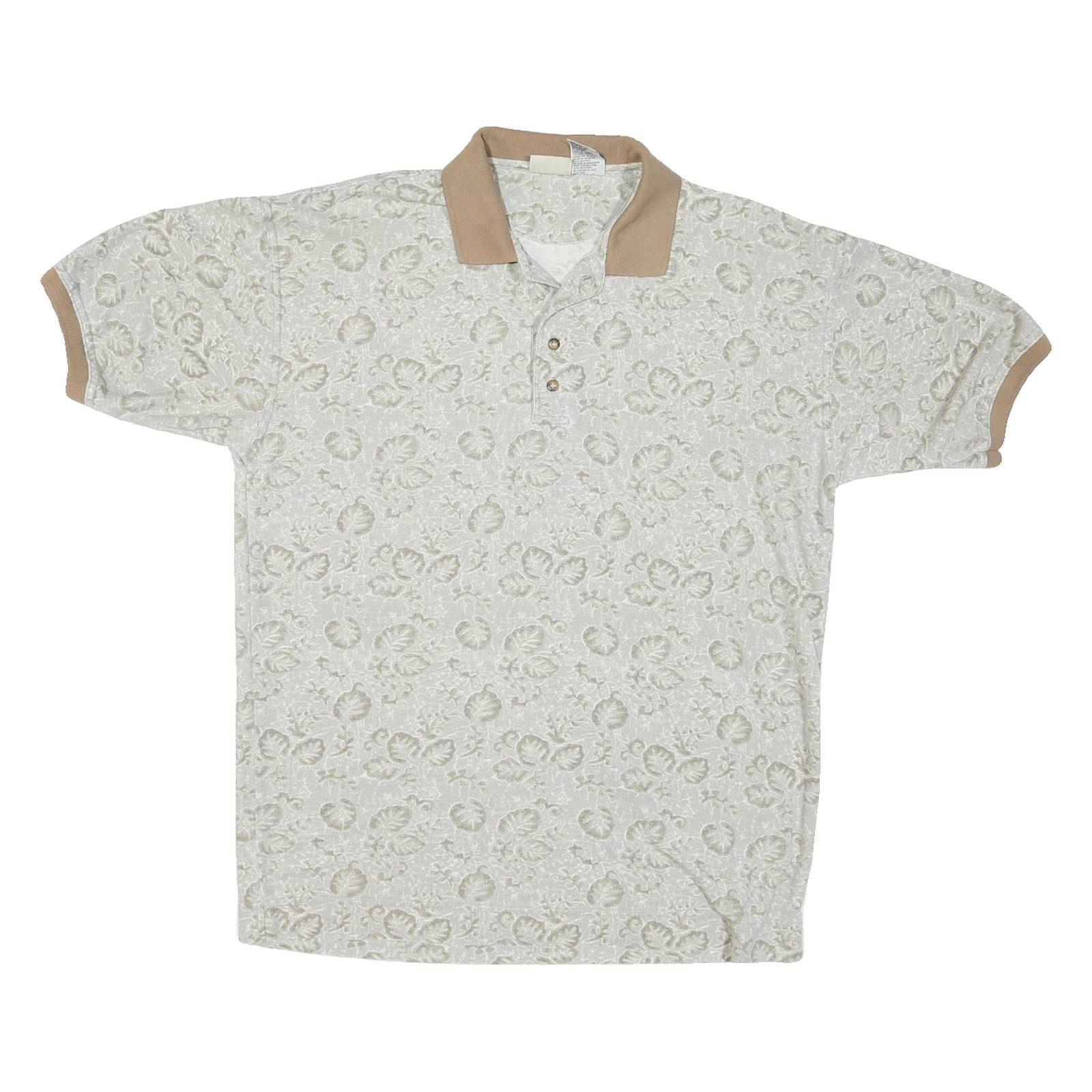 BUGLE BOY Mens Beige Floral Print Short Sleeve Polo Shirt L Polyester Blend
