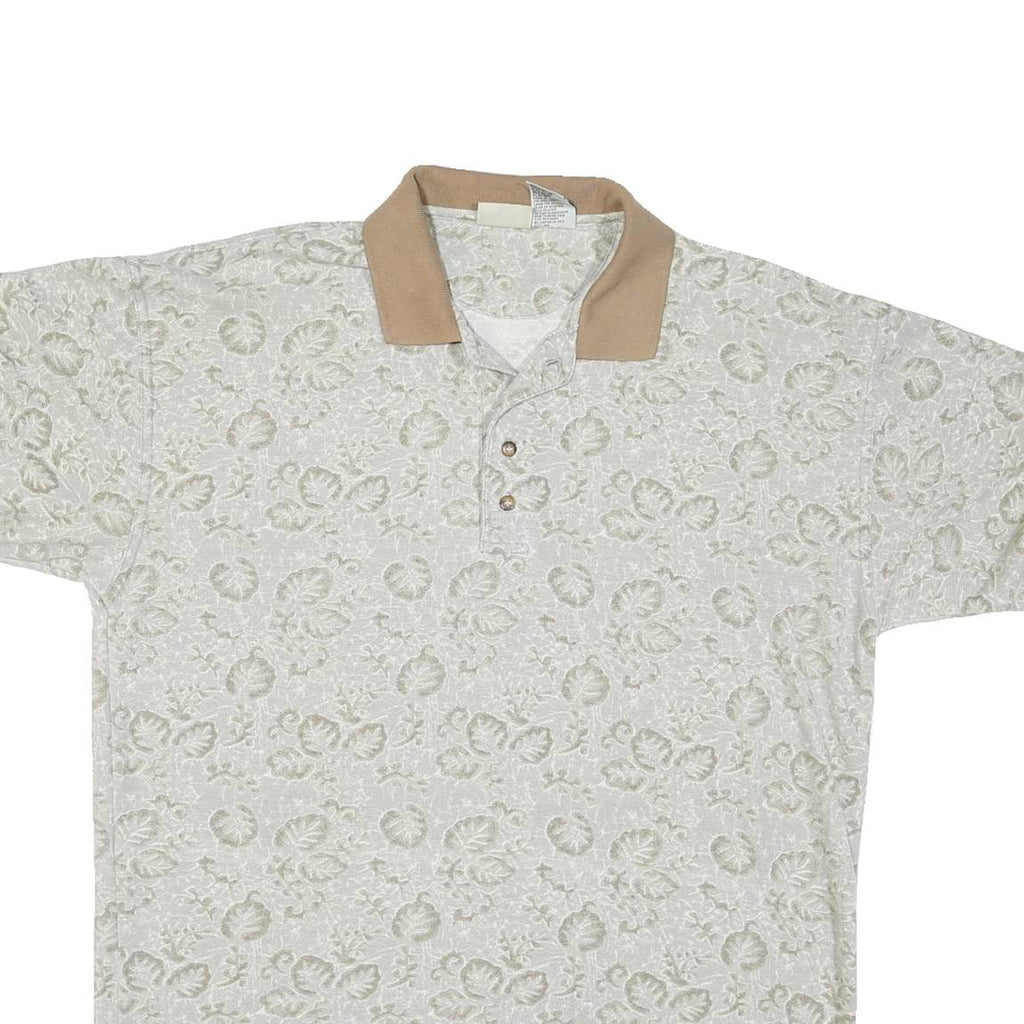 BUGLE BOY Mens Beige Floral Print Short Sleeve Polo Shirt L Polyester Blend