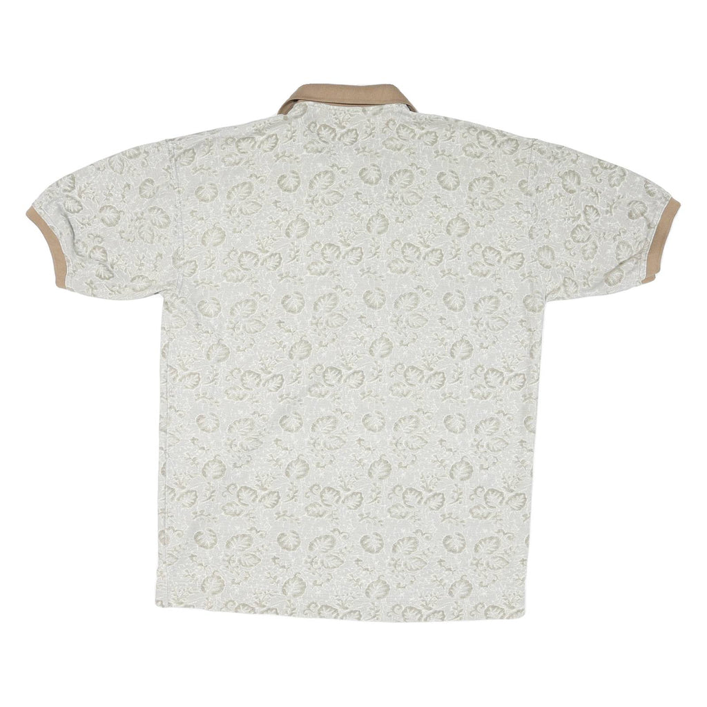 BUGLE BOY Mens Beige Floral Print Short Sleeve Polo Shirt L Polyester Blend
