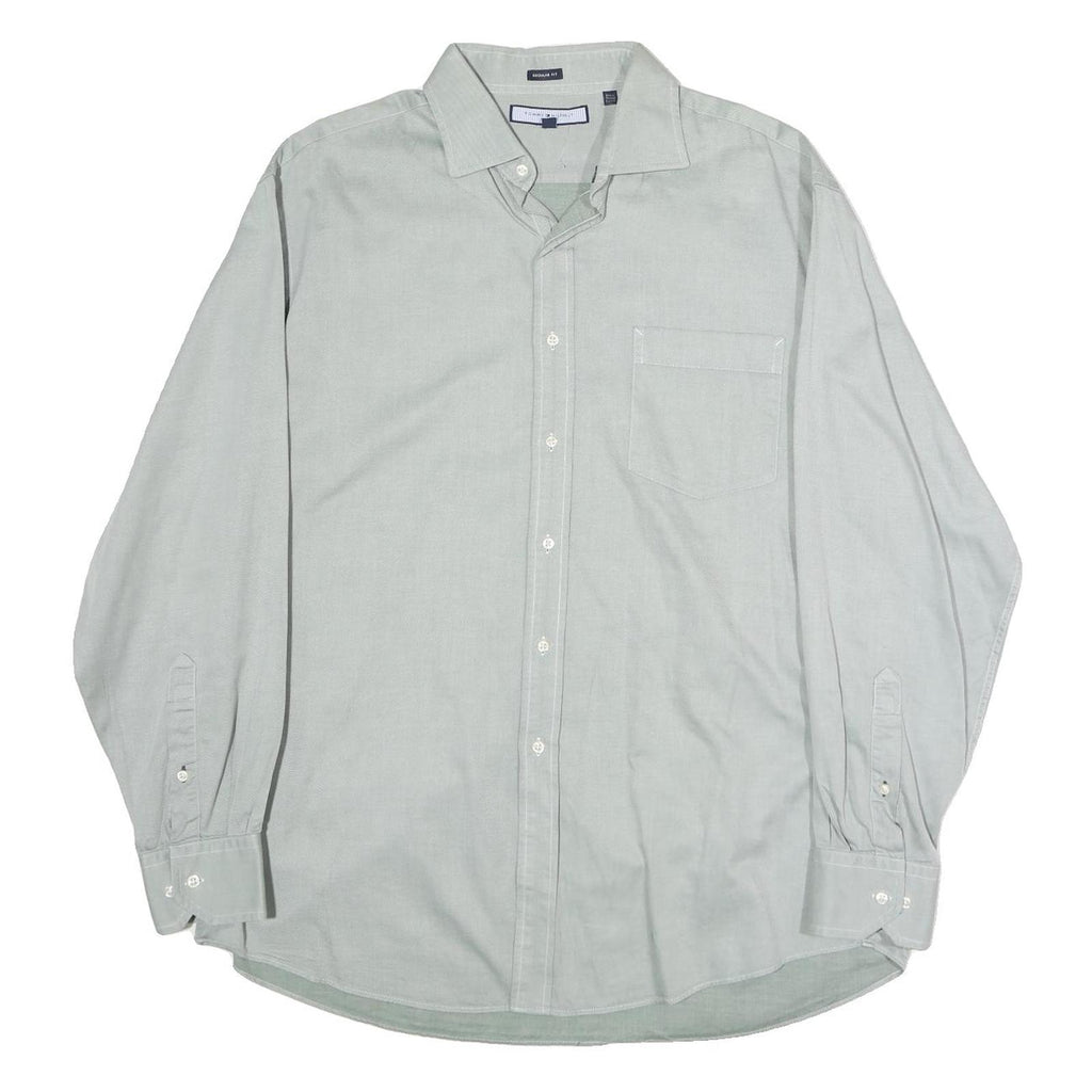 TOMMY HILFIGER Mens Light Grey Cotton Shirt L Classic Fit Button Down Collar