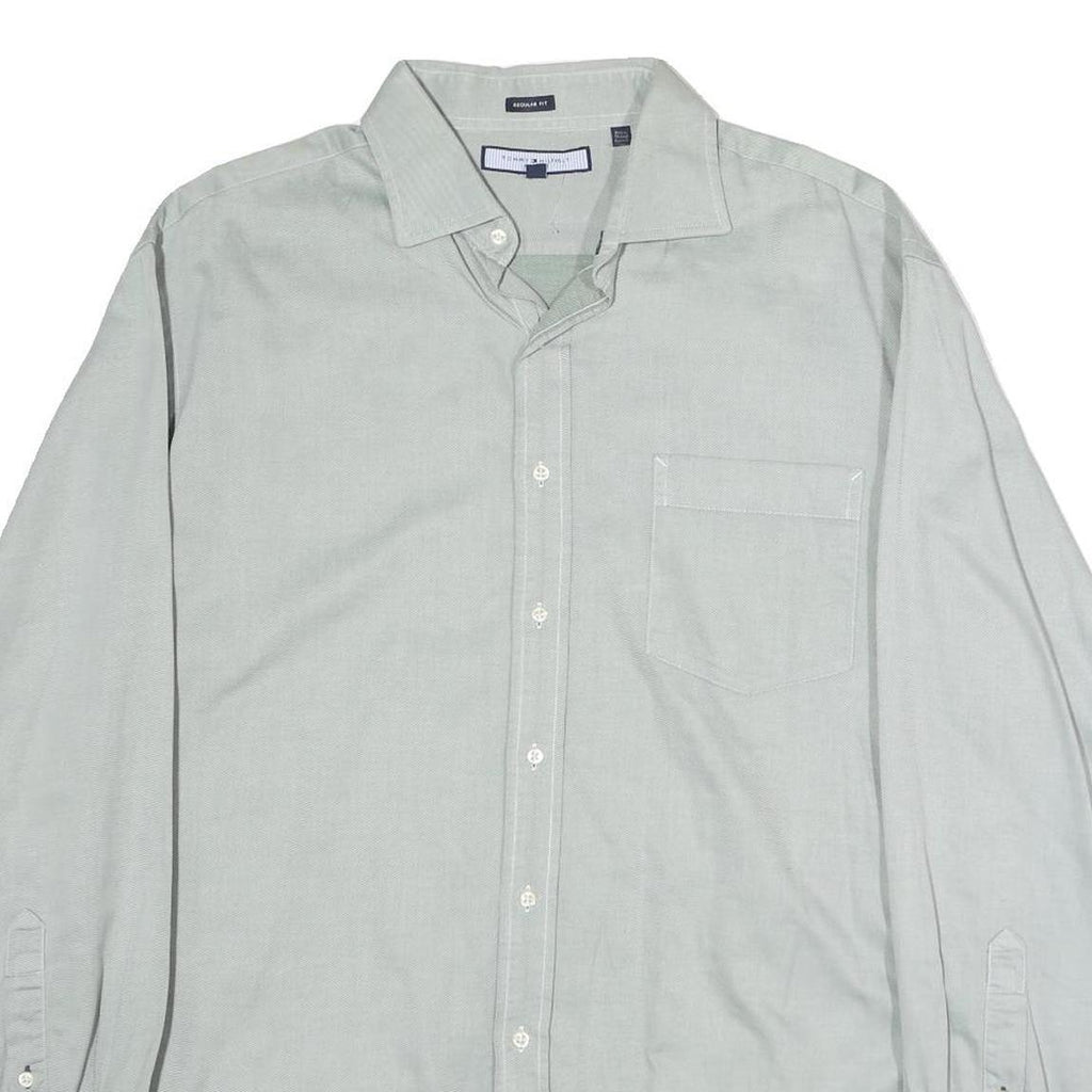 TOMMY HILFIGER Mens Light Grey Cotton Shirt L Classic Fit Button Down Collar