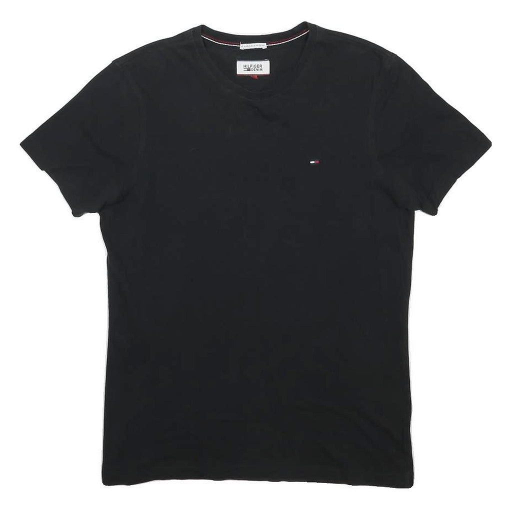 TOMMY HILFIGER Mens Black Crew Neck Short Sleeve T-Shirt M Cotton Blend Classic
