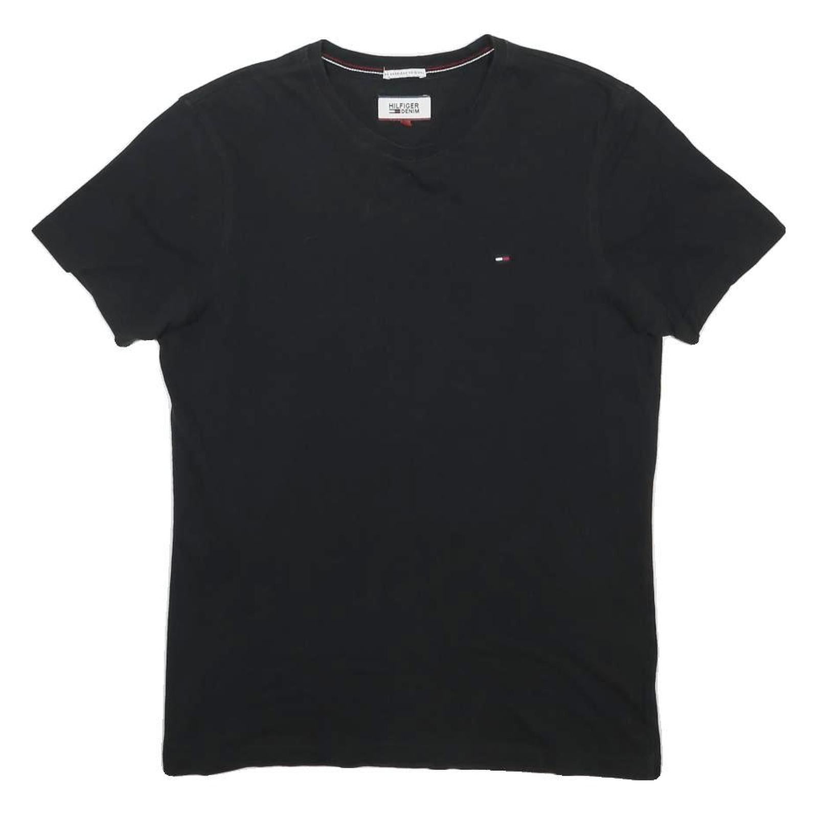 TOMMY HILFIGER Mens Black Crew Neck Short Sleeve T-Shirt M Cotton Blend Classic