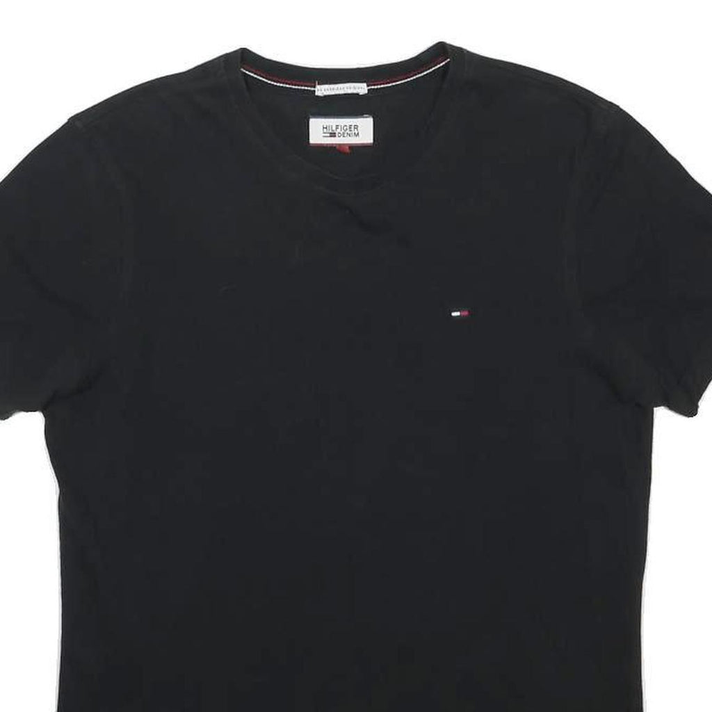 TOMMY HILFIGER Mens Black Crew Neck Short Sleeve T-Shirt M Cotton Blend Classic
