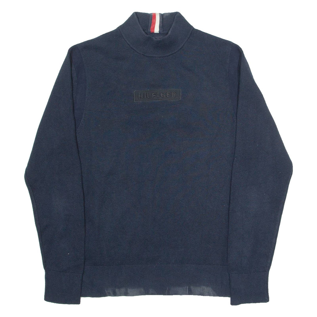 TOMMY HILFIGER Mens Jumper Blue High Neck Tight Knit M