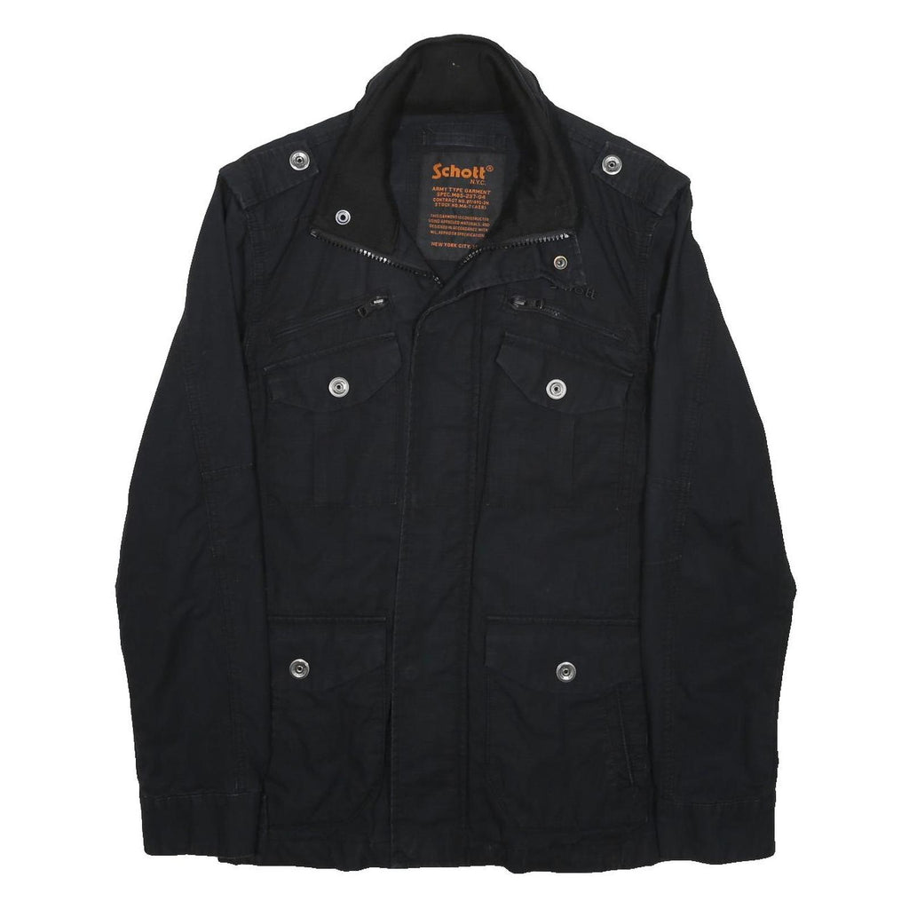 SCHOTT Mens Black Cotton Military Style Jacket S Zip Pocketed Casual