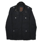SCHOTT Mens Black Cotton Military Style Jacket S Zip Pocketed Casual