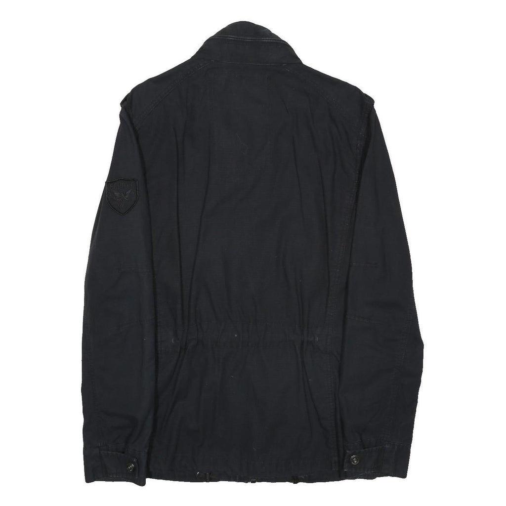 SCHOTT Mens Black Cotton Military Style Jacket S Zip Pocketed Casual