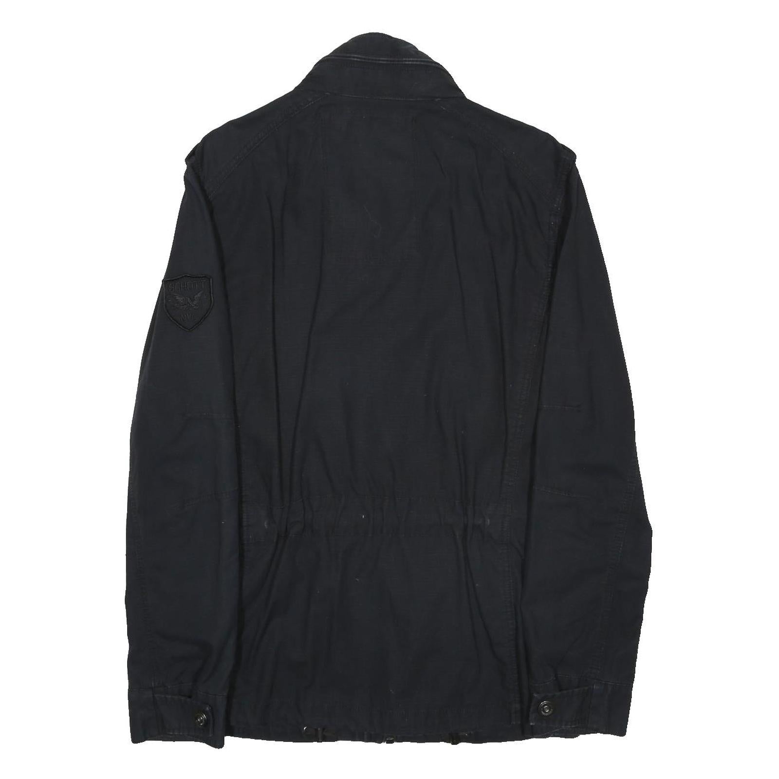 SCHOTT Mens Black Cotton Military Style Jacket S Zip Pocketed Casual
