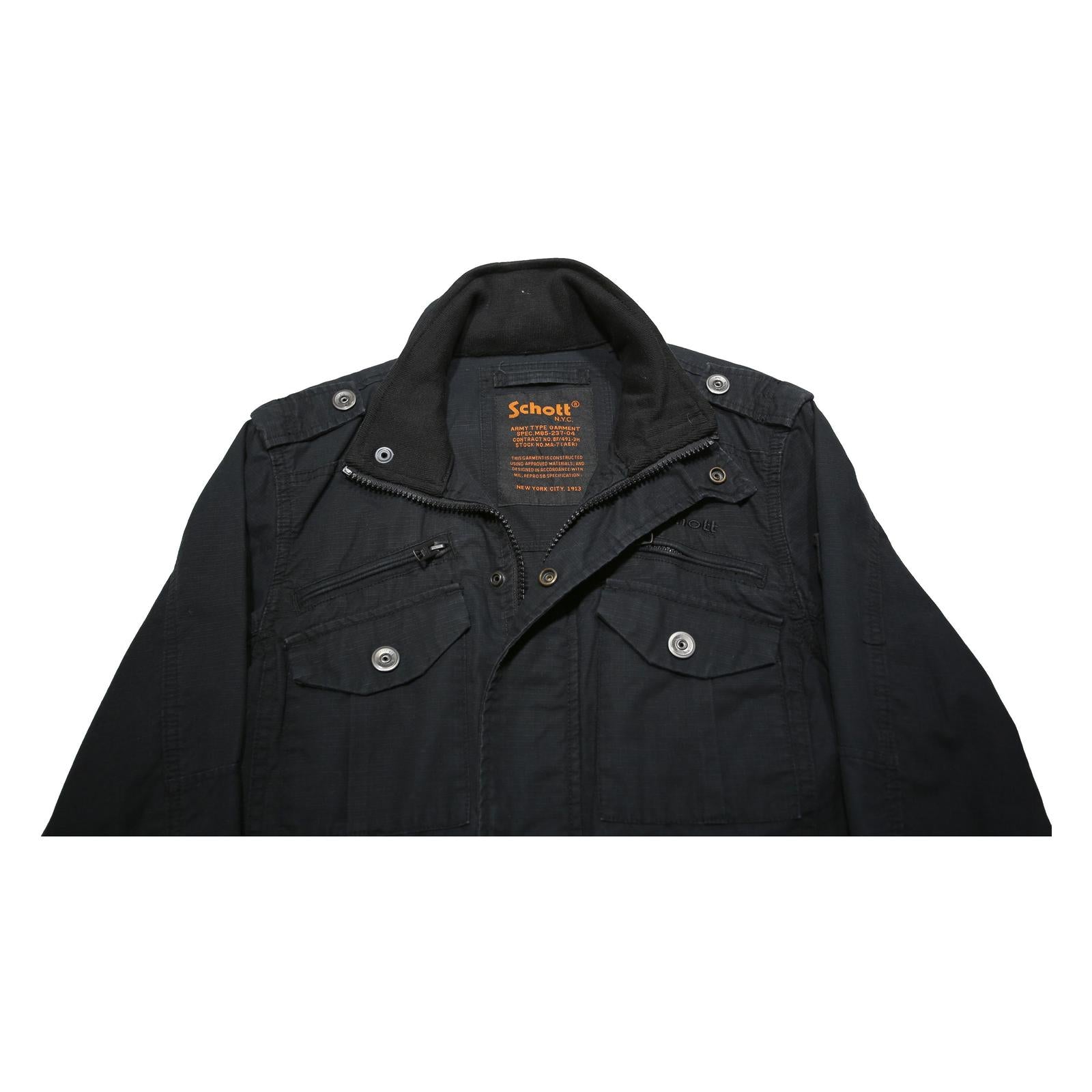 SCHOTT Mens Black Cotton Military Style Jacket S Zip Pocketed Casual