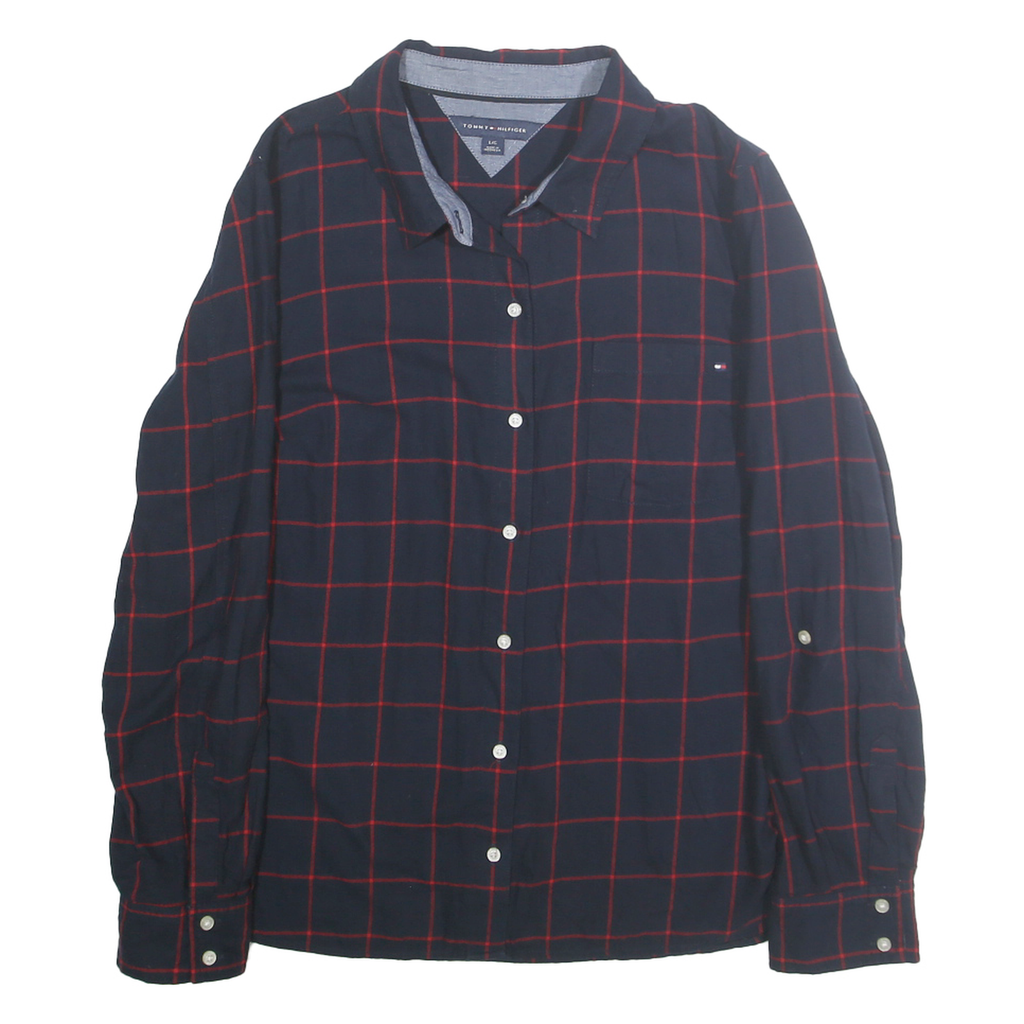 TOMMY HILFIGER Womens Blue & Red Checked Cotton Shirt L Long Sleeve Casual