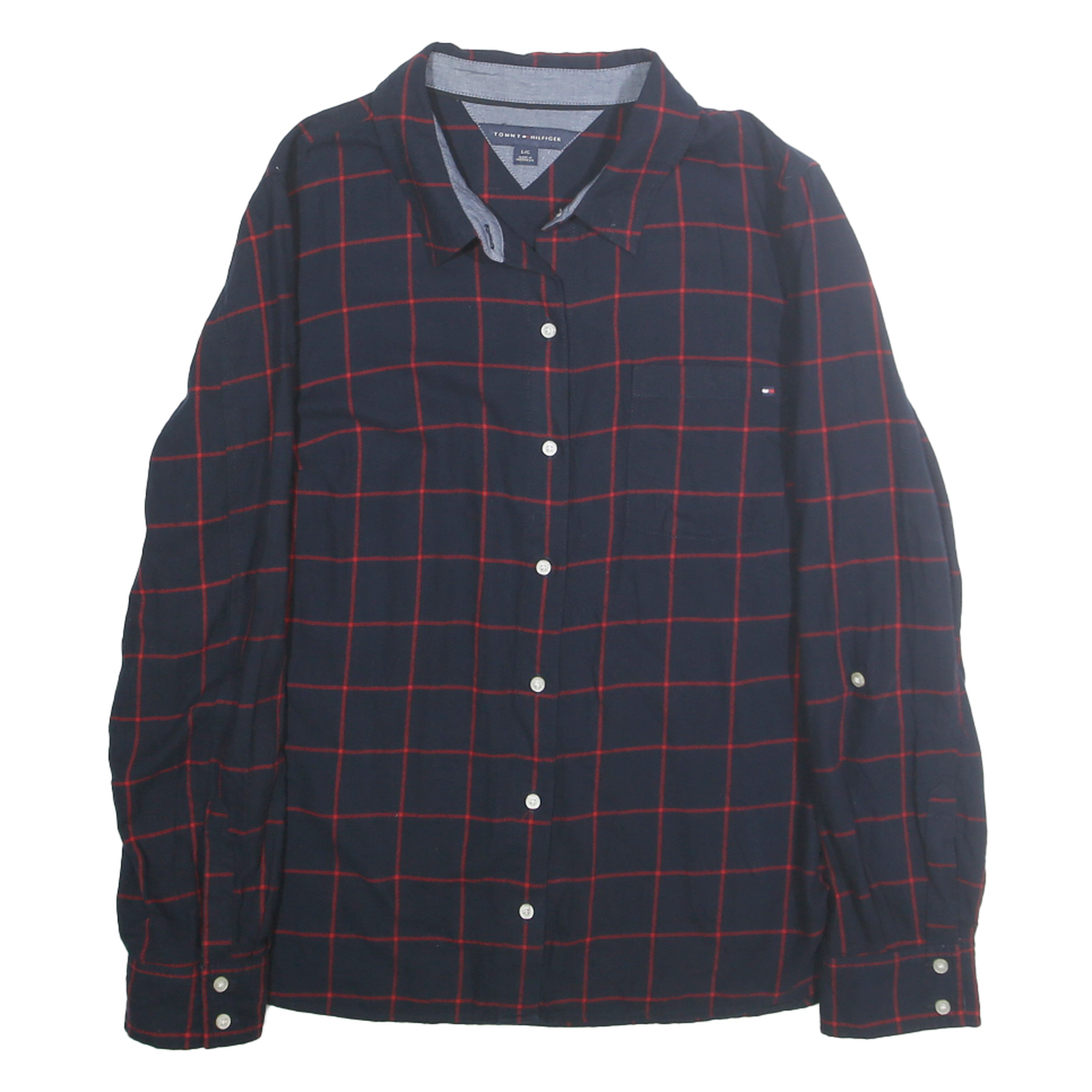 TOMMY HILFIGER Womens Blue & Red Checked Cotton Shirt L Long Sleeve Casual