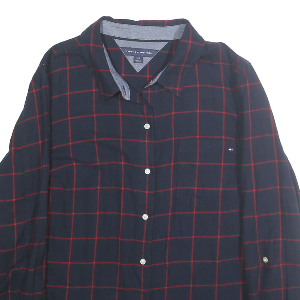 TOMMY HILFIGER Womens Blue & Red Checked Cotton Shirt L Long Sleeve Casual