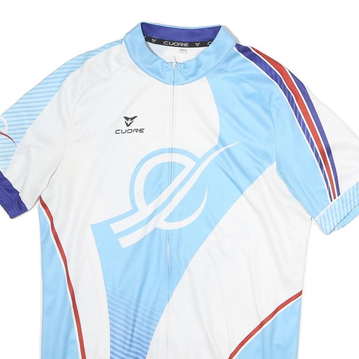 CUORE Mens Blue White Polyester Cycling Jersey L Short Sleeve Zip Neck