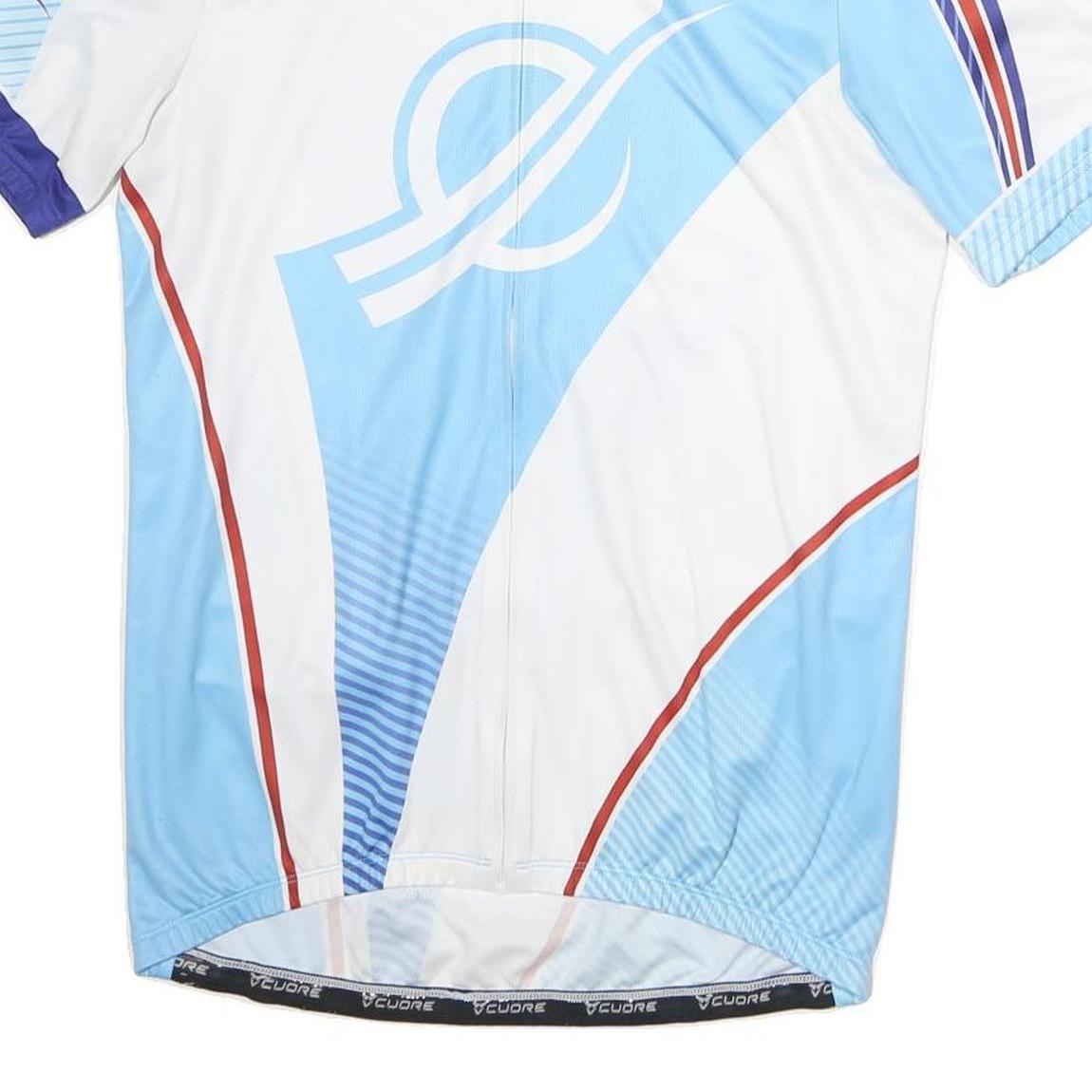 CUORE Mens Blue White Polyester Cycling Jersey L Short Sleeve Zip Neck