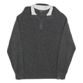 NAUTICA Mens Grey Cotton Patterned Jumper Shawl Collar Button Up Chunky Knit XL