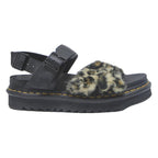 DR MARTENS Womens Black Leather Platform Sandals UK 5 Faux Fur Leopard Print