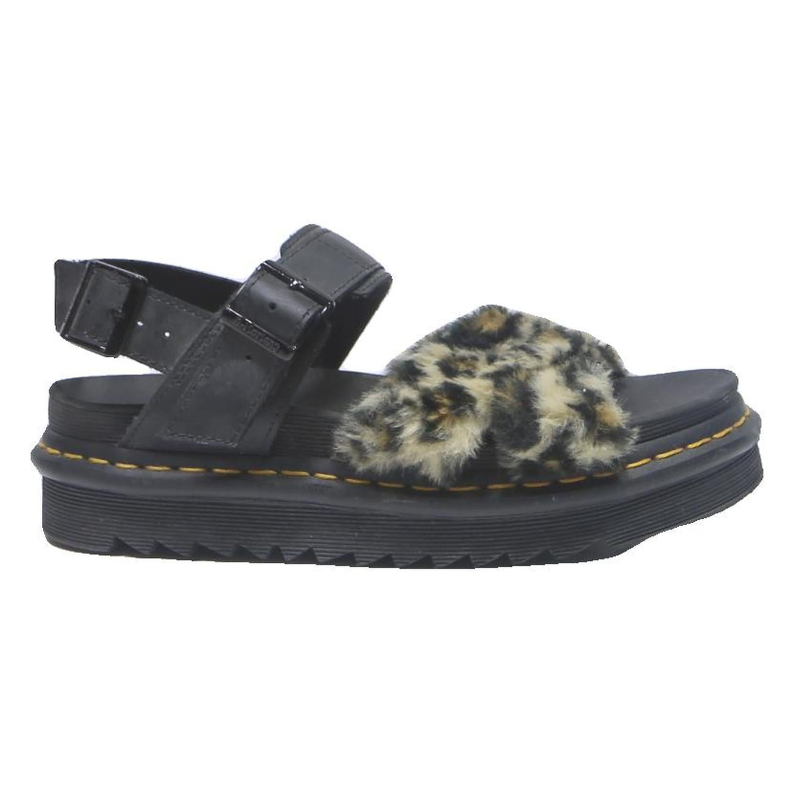 DR MARTENS Womens Black Leather Platform Sandals UK 5 Faux Fur Leopard Print