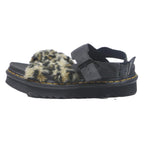DR MARTENS Womens Black Leather Platform Sandals UK 5 Faux Fur Leopard Print