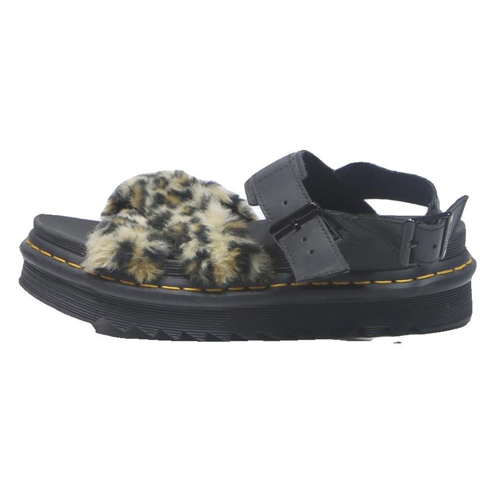 DR MARTENS Womens Black Leather Platform Sandals UK 5 Faux Fur Leopard Print