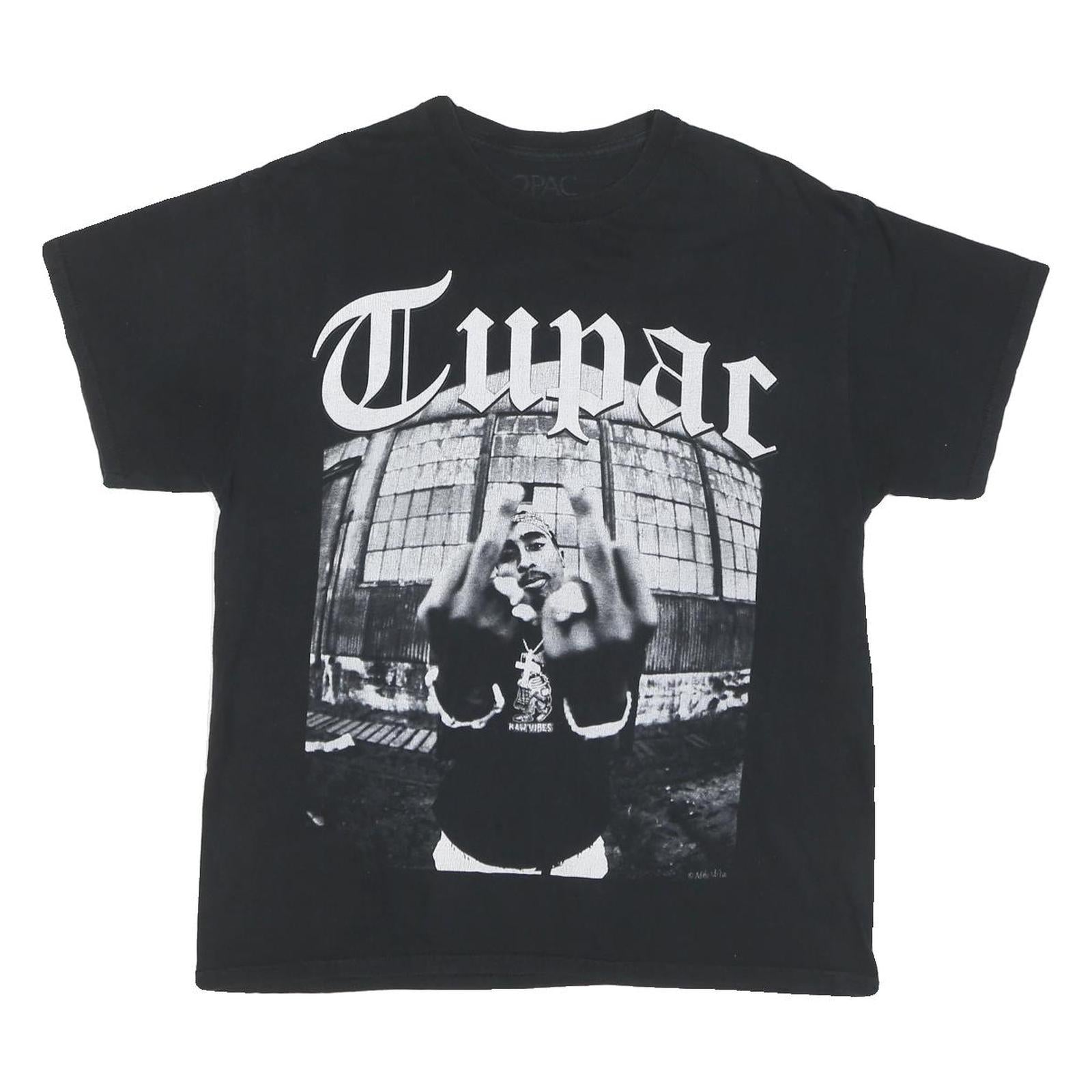 2PAC Mens Black Graphic T-Shirt L Short Sleeve Crew Neck Rap Icon Merchandise