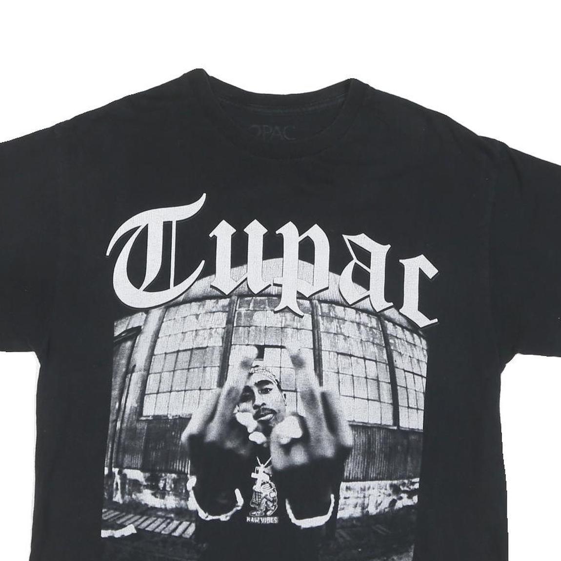 2PAC Mens Black Graphic T-Shirt L Short Sleeve Crew Neck Rap Icon Merchandise