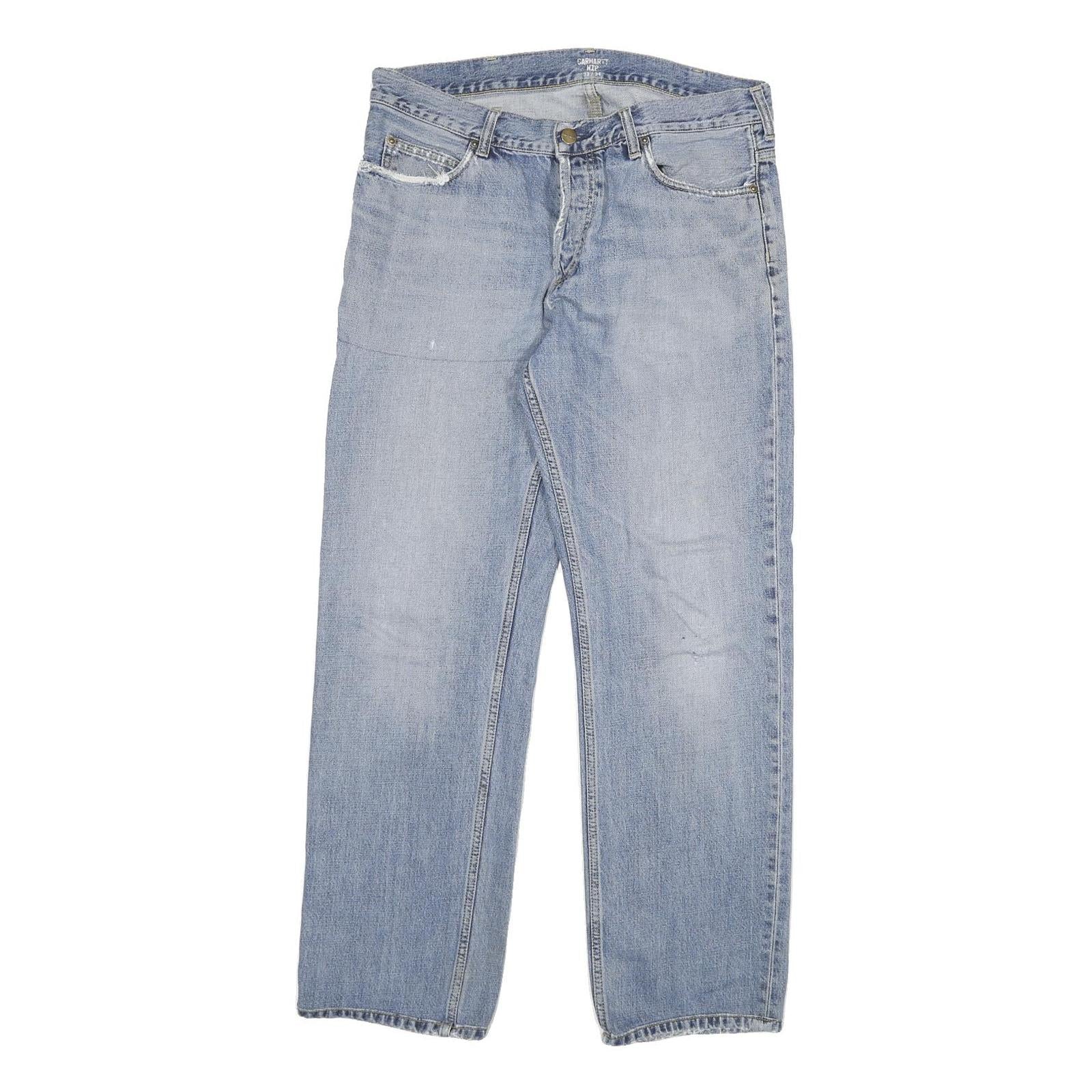 CARHARTT Mens Regular Fit Light Blue Denim Jeans W33 L29 Button Closure