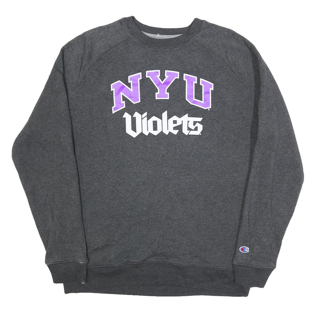 CHAMPION Mens Grey NYU Violets Crew Neck L Cotton Blend Sweatshirt