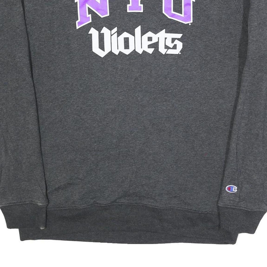 CHAMPION Mens Grey NYU Violets Crew Neck L Cotton Blend Sweatshirt