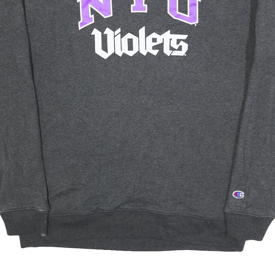 CHAMPION Mens Grey NYU Violets Crew Neck L Cotton Blend Sweatshirt