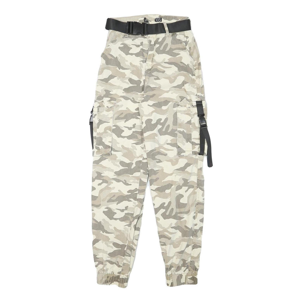 Womens Relaxed Fit Cotton Blend Camo Beige Cargo Trousers W22 L26 Belted