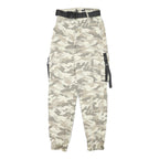 Womens Relaxed Fit Cotton Blend Camo Beige Cargo Trousers W22 L26 Belted