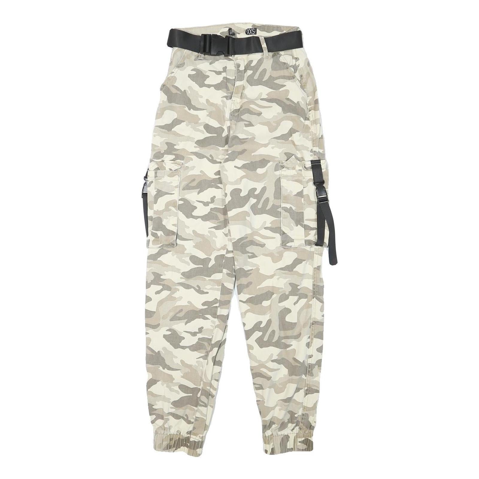 Womens Relaxed Fit Cotton Blend Camo Beige Cargo Trousers W22 L26 Belted