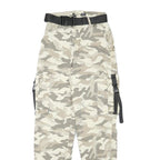 Womens Relaxed Fit Cotton Blend Camo Beige Cargo Trousers W22 L26 Belted