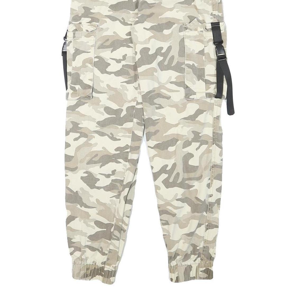 Womens Relaxed Fit Cotton Blend Camo Beige Cargo Trousers W22 L26 Belted