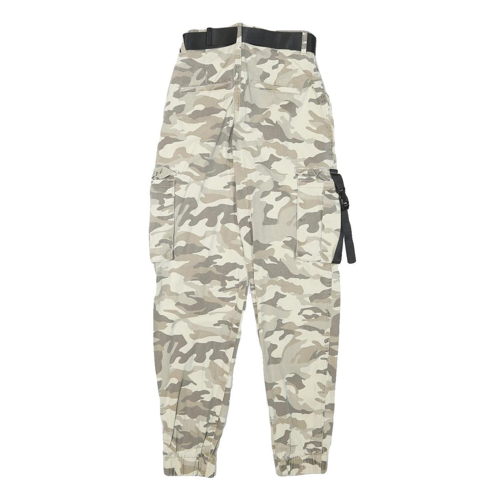Womens Relaxed Fit Cotton Blend Camo Beige Cargo Trousers W22 L26 Belted