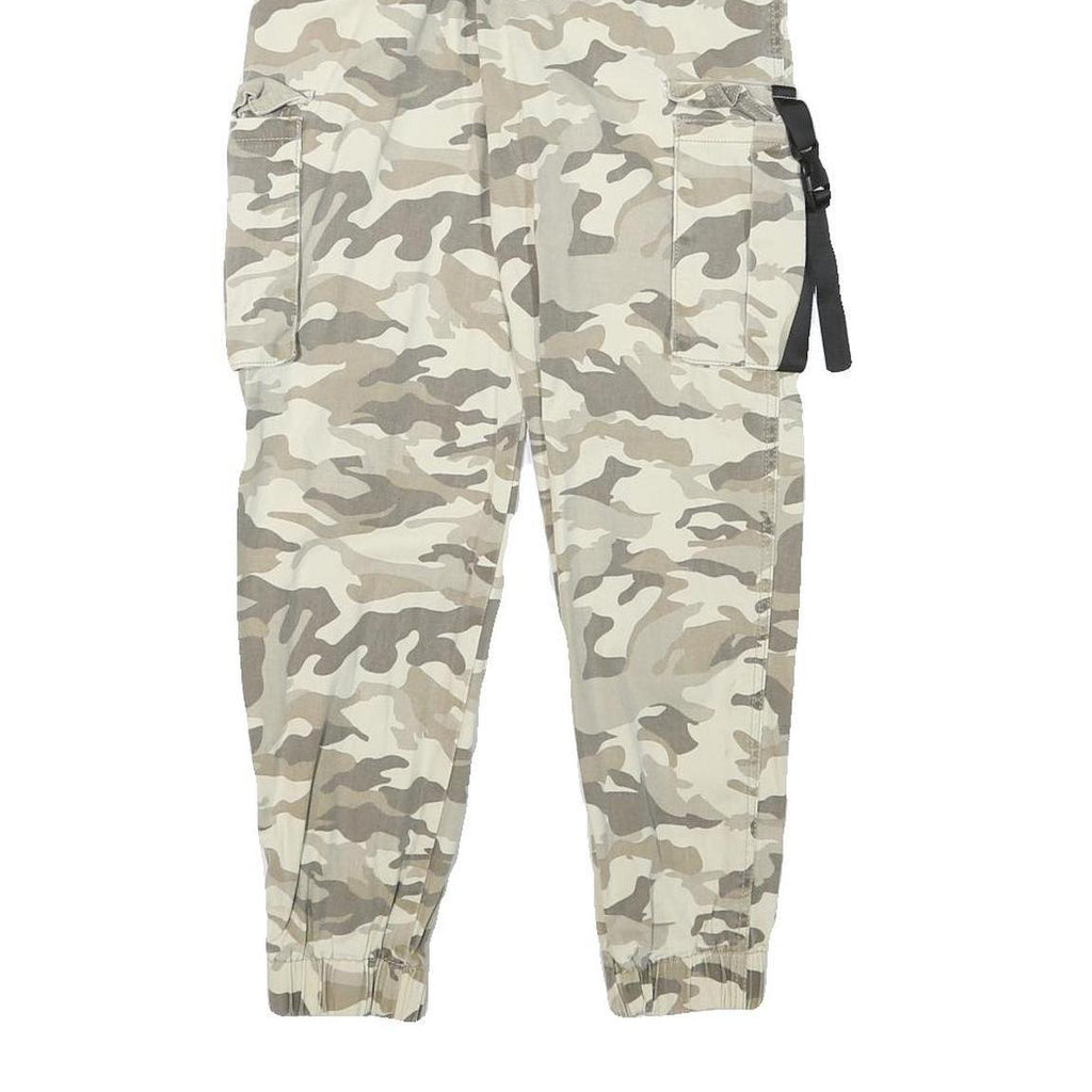 Womens Relaxed Fit Cotton Blend Camo Beige Cargo Trousers W22 L26 Belted