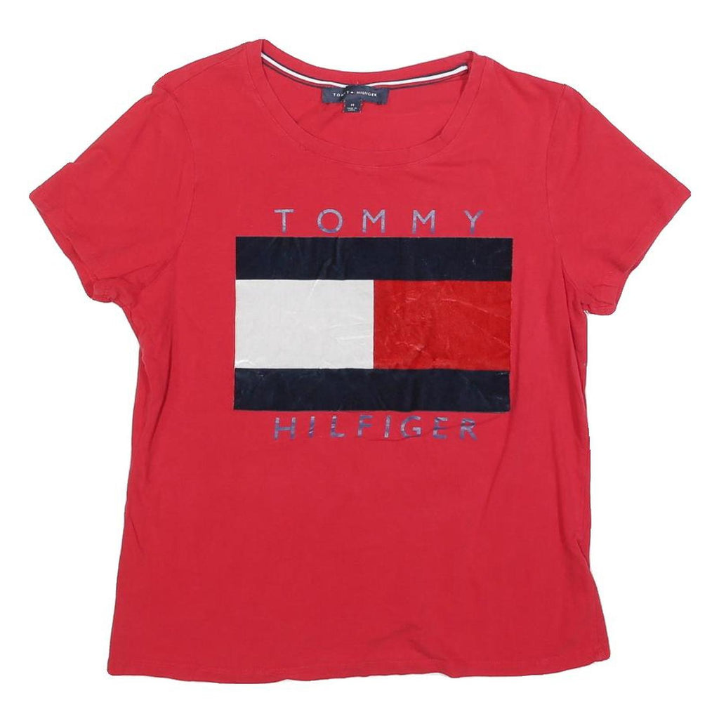 TOMMY HILFIGER Womens Red Cotton Blend Graphic T-Shirt M Short Sleeve Crew Neck
