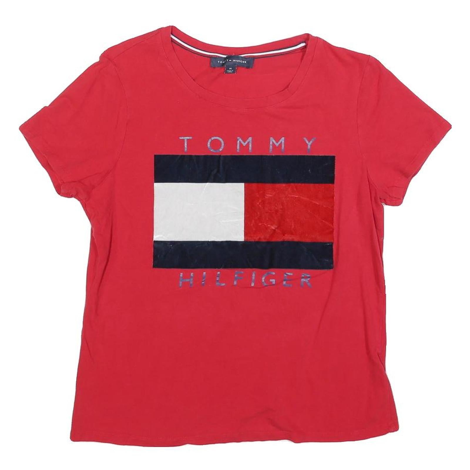 TOMMY HILFIGER Womens Red Cotton Blend Graphic T-Shirt M Short Sleeve Crew Neck