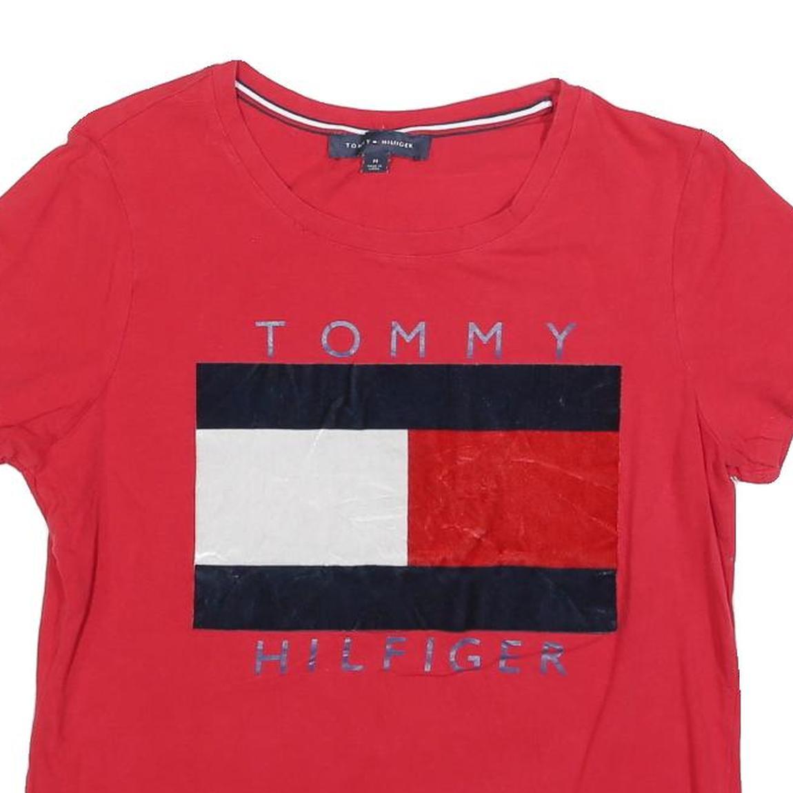 TOMMY HILFIGER Womens Red Cotton Blend Graphic T-Shirt M Short Sleeve Crew Neck