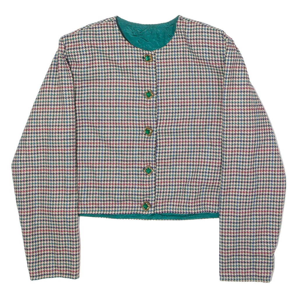 Womens Blazer Jacket Beige 80s Houndstooth L