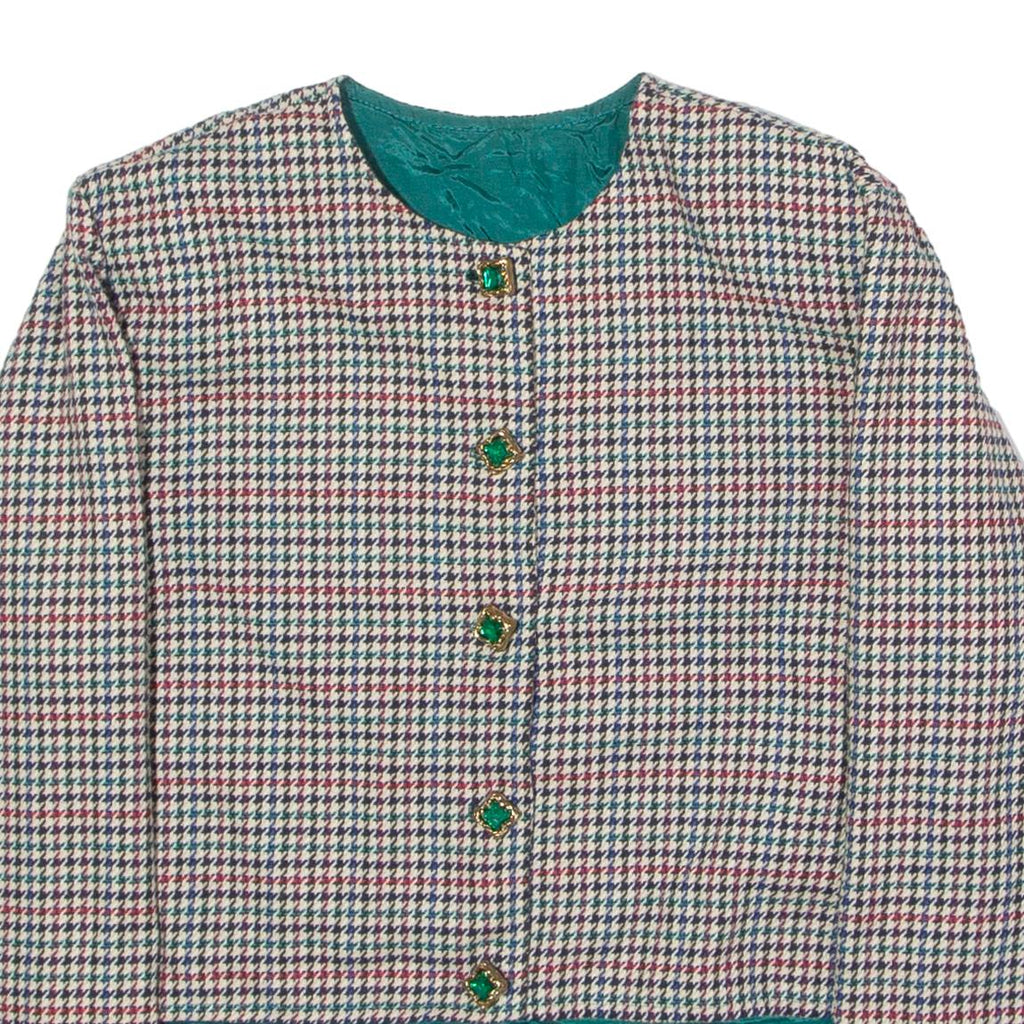Womens Blazer Jacket Beige 80s Houndstooth L