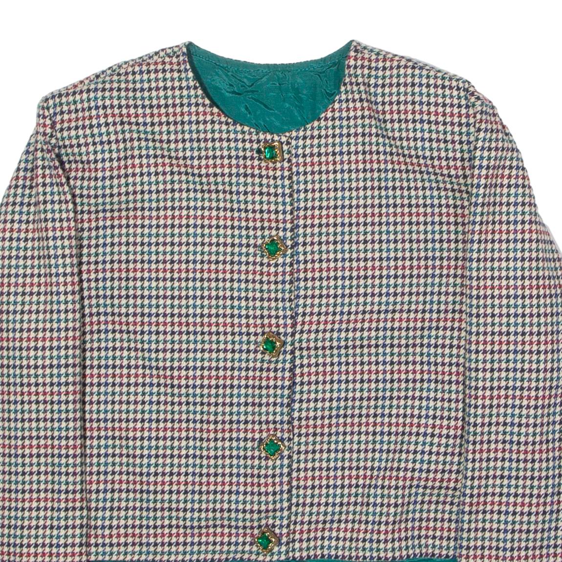 Womens Blazer Jacket Beige 80s Houndstooth L