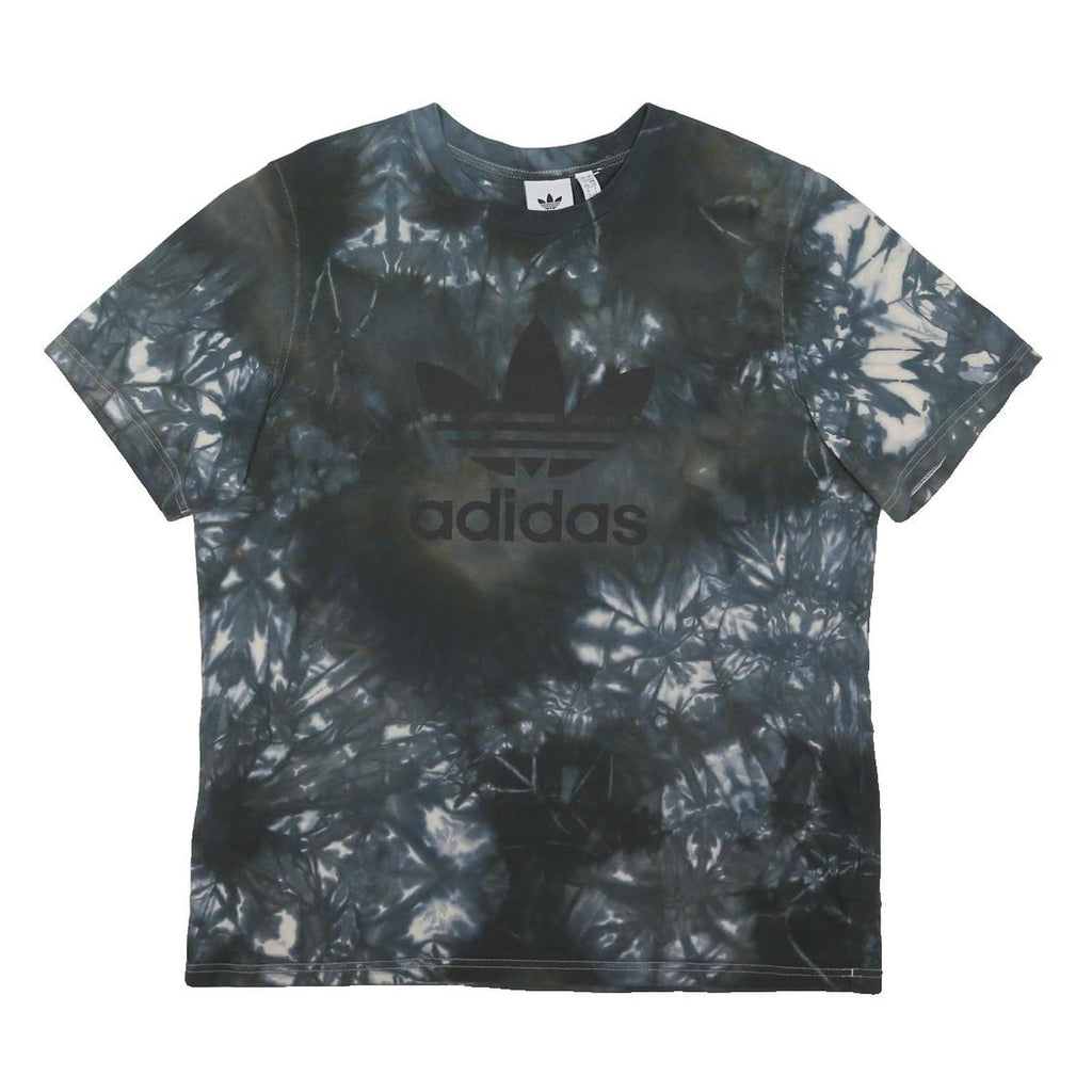 ADIDAS ORIGINALS Mens Black & White Tie Dye Graphic T-Shirt L Short Sleeve Crew