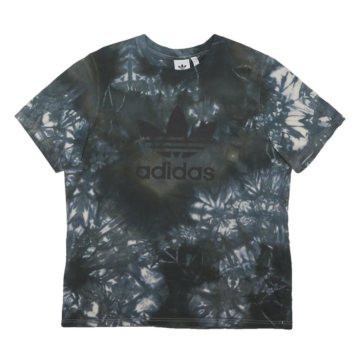 ADIDAS ORIGINALS Mens Black & White Tie Dye Graphic T-Shirt L Short Sleeve Crew