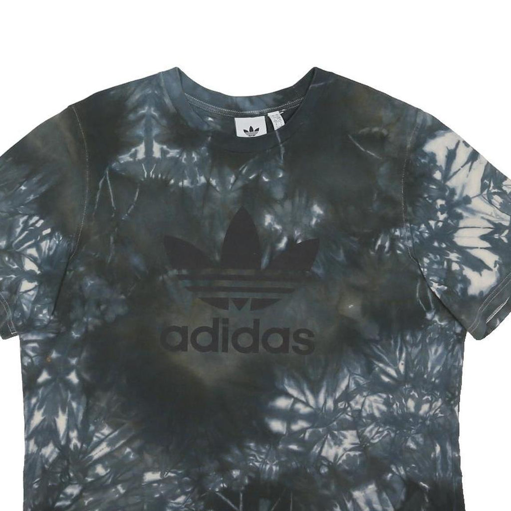 ADIDAS ORIGINALS Mens Black & White Tie Dye Graphic T-Shirt L Short Sleeve Crew