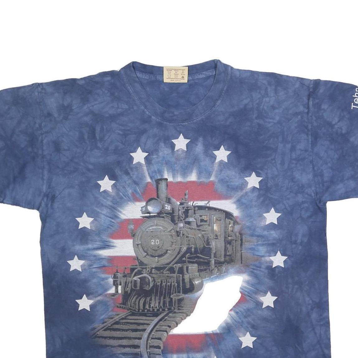 THE MOUNTAIN Mens Blue Tie Dye Graphic T-Shirt L Short Sleeve Crew Neck Unique