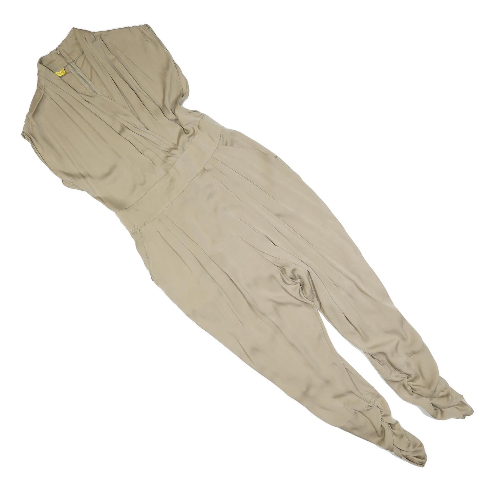 CATHERINE MALANDRINO Womens Beige Playsuit M Sleeveless V-Neck Waist Tie Relaxed