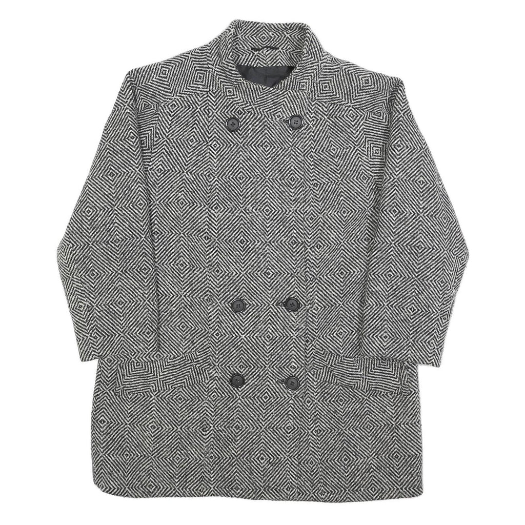 Womens Black & White Geometric Pattern Button Jacket L Woven Double Breasted