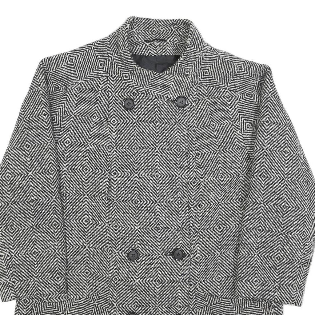 Womens Black & White Geometric Pattern Button Jacket L Woven Double Breasted